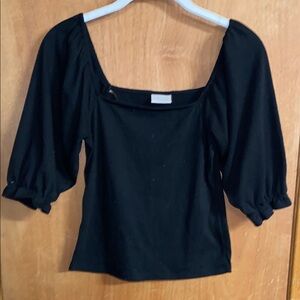 Abound Black Fitted Blouse with Puff Sleeves